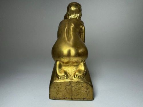 RARE SWEDISH ANTIQUE 1912 GOLD PATINATED BRONZE FEMALE NUDE SCULPTURE OLOF AHLBERG - ADDITIONAL PHOTO 3