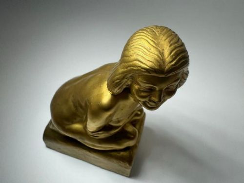 RARE SWEDISH ANTIQUE 1912 GOLD PATINATED BRONZE FEMALE NUDE SCULPTURE OLOF AHLBERG - ADDITIONAL PHOTO 7