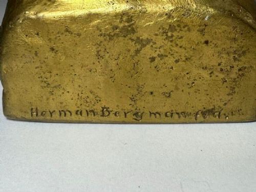 RARE SWEDISH ANTIQUE 1912 GOLD PATINATED BRONZE FEMALE NUDE SCULPTURE OLOF AHLBERG - ADDITIONAL PHOTO 9