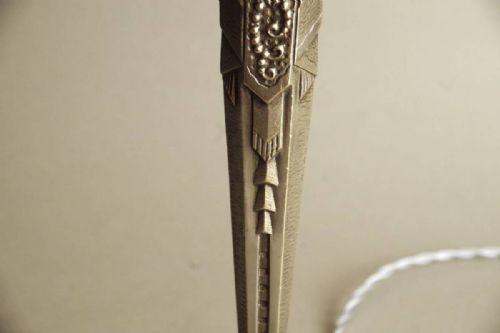 STRIKING FRENCH ART DECO 1930S NICKEL TABLE LAMP MULLER BROS SHADE - ADDITIONAL PHOTO 4