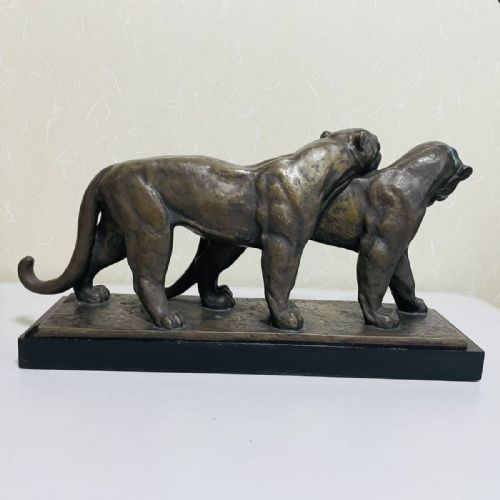 STRIKING FRENCH ART DECO CA 1930 BRONZE STATUE OF TWO PANTHERS ANDREVINCENT BECQUEREL - ADDITIONAL PHOTO 3