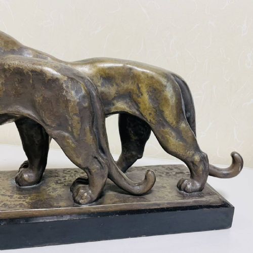 STRIKING FRENCH ART DECO CA 1930 BRONZE STATUE OF TWO PANTHERS ANDREVINCENT BECQUEREL - ADDITIONAL PHOTO 5
