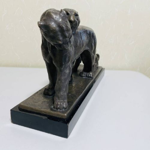STRIKING FRENCH ART DECO CA 1930 BRONZE STATUE OF TWO PANTHERS ANDREVINCENT BECQUEREL - ADDITIONAL PHOTO 6