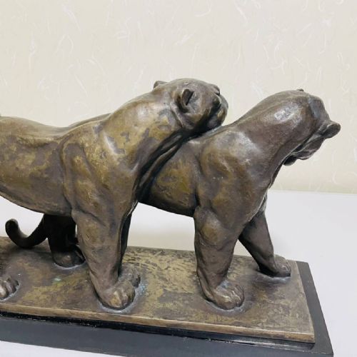 STRIKING FRENCH ART DECO CA 1930 BRONZE STATUE OF TWO PANTHERS ANDREVINCENT BECQUEREL - ADDITIONAL PHOTO 7