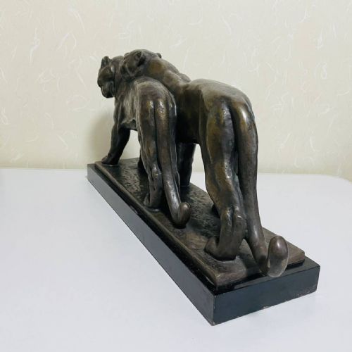 STRIKING FRENCH ART DECO CA 1930 BRONZE STATUE OF TWO PANTHERS ANDREVINCENT BECQUEREL - ADDITIONAL PHOTO 10