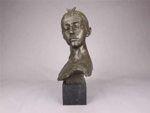 FINE FRENCH ANTIQUE 19THC BRONZE BUST DIANA THE HUNTRESS AFTER ALEXANDRE FALGUIRE - ADDITIONAL PHOTO 1