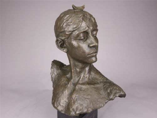 FINE FRENCH ANTIQUE 19THC BRONZE BUST DIANA THE HUNTRESS AFTER ALEXANDRE FALGUIRE - ADDITIONAL PHOTO 6