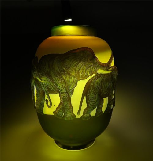 fig 1. Striking French Art Nouveau (early 20thC) Large Cameo Vase, ‘Elephant Procession’, After Emile Gallé