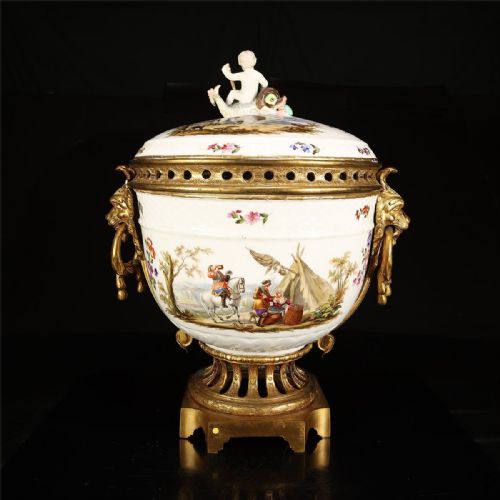 magnificent antique 19thc large porcelaingilt bronze potpourri after meissen - CATEGORY: ANTIQUE CERAMICS - DATED 18TH CENTURY