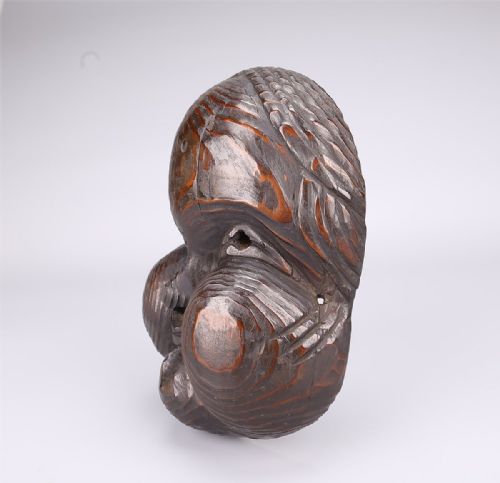 RARE JAPANESE EDO 19THC WOODEN NOH OTAFUKU OKAME THEATRE MASK - ADDITIONAL PHOTO 4
