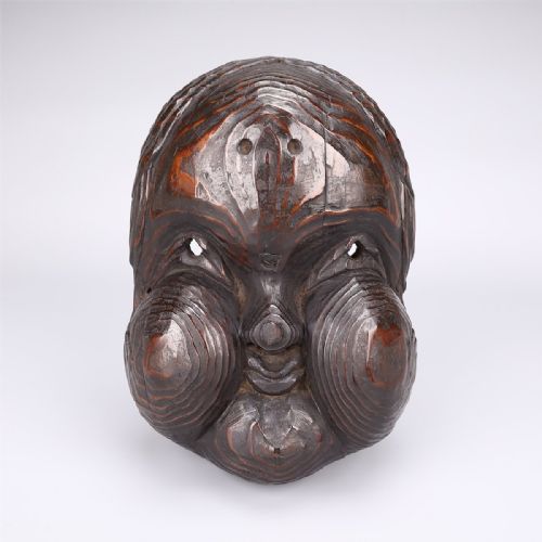 RARE JAPANESE EDO 19THC WOODEN NOH OTAFUKU OKAME THEATRE MASK - ADDITIONAL PHOTO 8