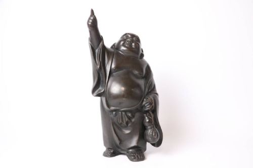 japanese antique early 20thc bronze sculpture hotei - CATEGORY: ANTIQUE SCULPTURES - DATED 1910