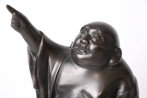 JAPANESE ANTIQUE EARLY 20THC BRONZE SCULPTURE HOTEI - ADDITIONAL PHOTO 2