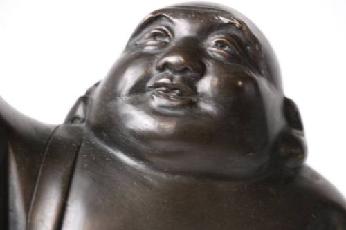 JAPANESE ANTIQUE EARLY 20THC BRONZE SCULPTURE HOTEI - ADDITIONAL PHOTO 4