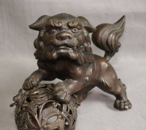 SUPERB JAPANESE ANTIQUE EARLY 20THC BRONZE TEMPLE LION SHISHI BALL MINAMOTO - ADDITIONAL PHOTO 1