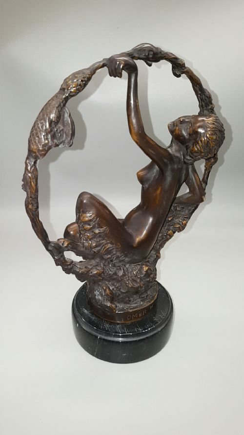 FRENCH ANTIQUE 1920S BRONZE NUDE SCULPTURE GEORGE OMERTH - ADDITIONAL PHOTO 2