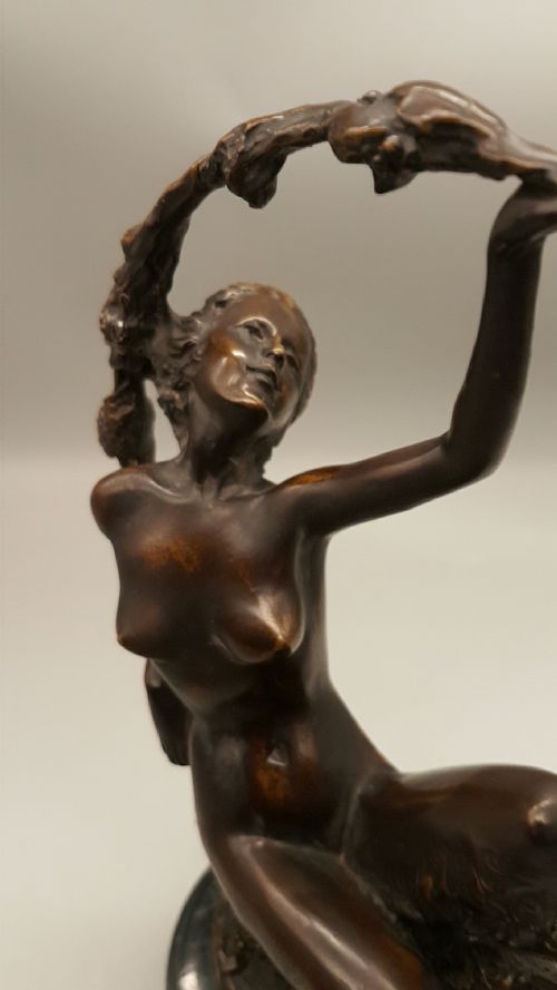 FRENCH ANTIQUE 1920S BRONZE NUDE SCULPTURE GEORGE OMERTH - ADDITIONAL PHOTO 6