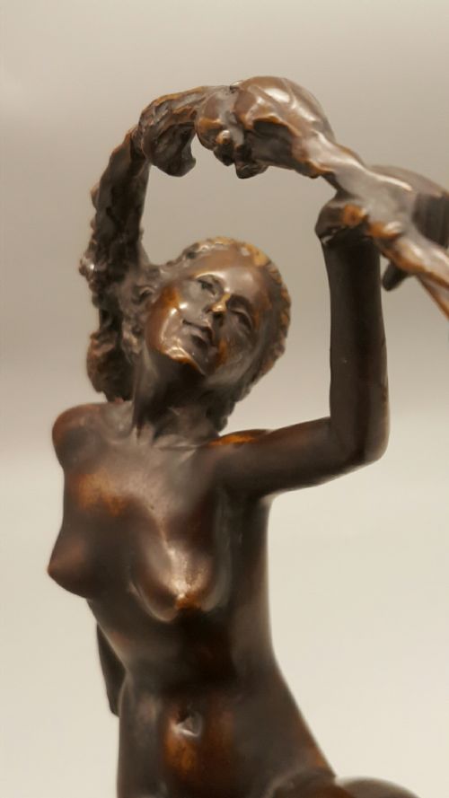 FRENCH ANTIQUE 1920S BRONZE NUDE SCULPTURE GEORGE OMERTH - ADDITIONAL PHOTO 7