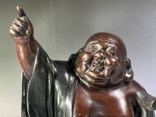 EXCELLENT JAPANESE ANTIQUE EARLY 20THC BRONZE SCULPTURE HOTEI TSUNEMITSU - ADDITIONAL PHOTO 1