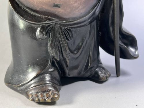 EXCELLENT JAPANESE ANTIQUE EARLY 20THC BRONZE SCULPTURE HOTEI TSUNEMITSU - ADDITIONAL PHOTO 7