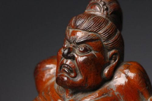 JAPANESE EDO 19THC LACQUERED WOODEN STATUE OKIMONO SUMO WRESTLERS - ADDITIONAL PHOTO 4