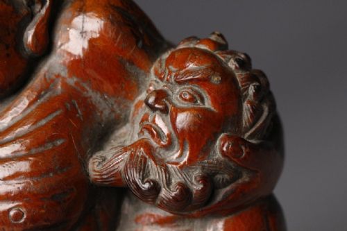JAPANESE EDO 19THC LACQUERED WOODEN STATUE OKIMONO SUMO WRESTLERS - ADDITIONAL PHOTO 5