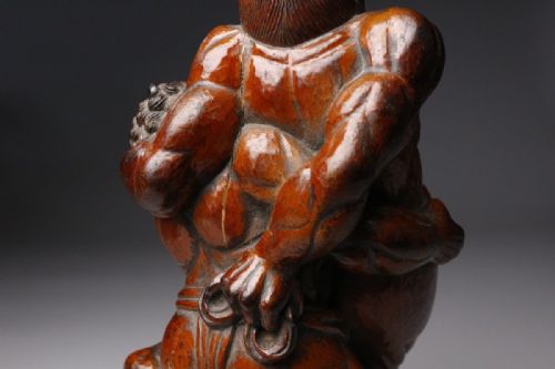JAPANESE EDO 19THC LACQUERED WOODEN STATUE OKIMONO SUMO WRESTLERS - ADDITIONAL PHOTO 6