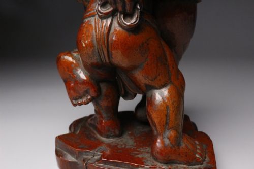 JAPANESE EDO 19THC LACQUERED WOODEN STATUE OKIMONO SUMO WRESTLERS - ADDITIONAL PHOTO 7