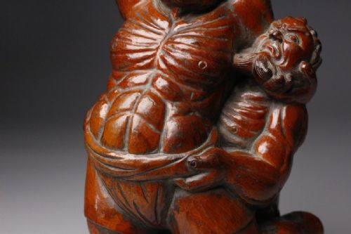 JAPANESE EDO 19THC LACQUERED WOODEN STATUE OKIMONO SUMO WRESTLERS - ADDITIONAL PHOTO 9