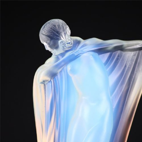 EXQUISITE FRENCH ART DECO CA 1932 ETLING NUE AU BRAS TENDU OPALESCENT GLASS FIGURINE LUCILLE SEVIN - ADDITIONAL PHOTO 8