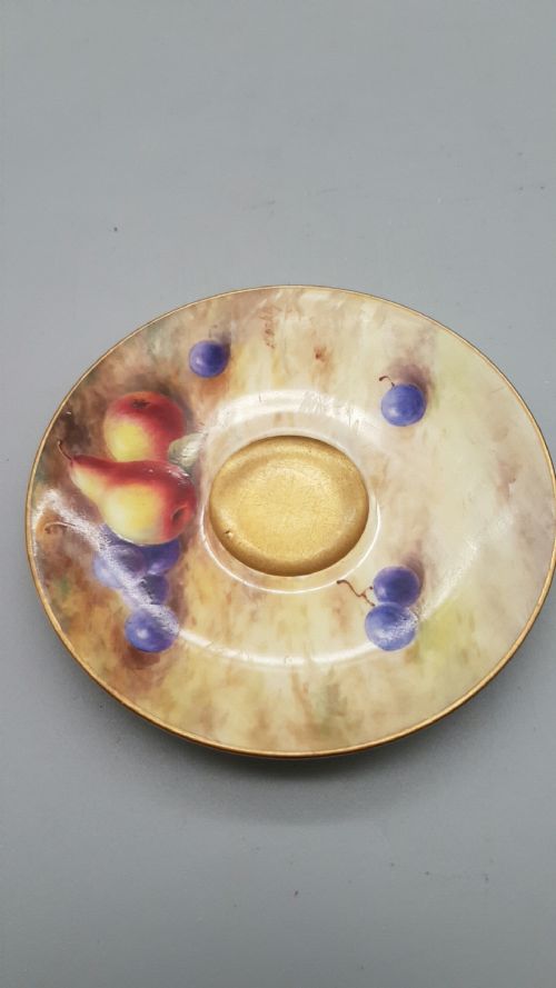 ROYAL WORCESTER PAINTED FRUIT MINIATURE CUP AND SAUCER GILT INTERIOR SETBRIGHT - ADDITIONAL PHOTO 2