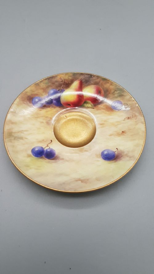 ROYAL WORCESTER PAINTED FRUIT MINIATURE CUP AND SAUCER GILT INTERIOR SETBRIGHT - ADDITIONAL PHOTO 3