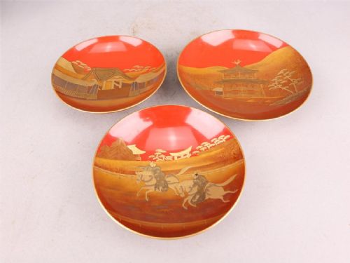 BEAUTIFUL JAPANESE MEIJI EARLY 20THC LACQUER TABLE KAGETSUDAI SET OF 3 SAKE CUPS NAKAMURA SHUNETSU - ADDITIONAL PHOTO 7