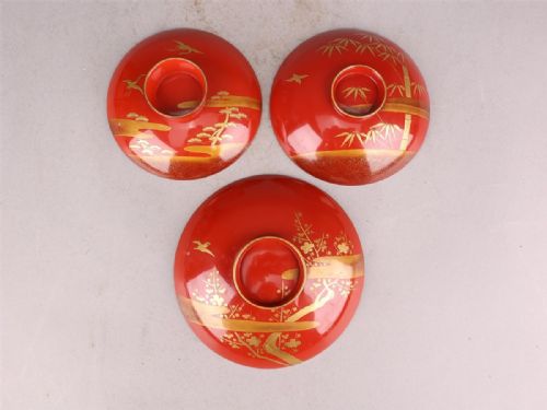 BEAUTIFUL JAPANESE MEIJI EARLY 20THC LACQUER TABLE KAGETSUDAI SET OF 3 SAKE CUPS NAKAMURA SHUNETSU - ADDITIONAL PHOTO 8