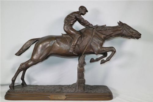 magnificent french antique 1865 bronze of a steeplechase horse jumping a fence isidore jules bonheur - CATEGORY: ANTIQUE SCULPTURES - DATED 19TH CENTURY