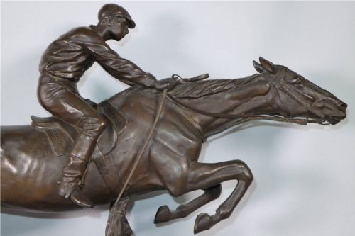 MAGNIFICENT FRENCH ANTIQUE 1865 BRONZE OF A STEEPLECHASE HORSE JUMPING A FENCE ISIDORE JULES BONHEUR - ADDITIONAL PHOTO 1