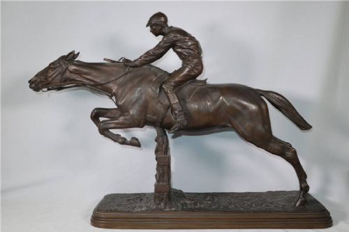 MAGNIFICENT FRENCH ANTIQUE 1865 BRONZE OF A STEEPLECHASE HORSE JUMPING A FENCE ISIDORE JULES BONHEUR - ADDITIONAL PHOTO 4