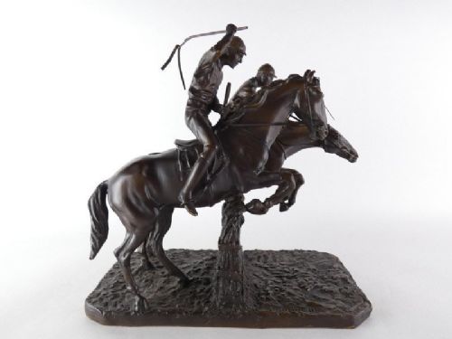 MAGNIFICENT FRENCH ANTIQUE BRONZE OF TWO HURDLING HORSES AFTER ISIDORE JULES BONHEUR