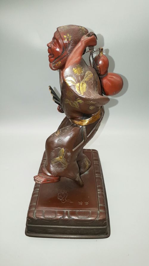 JAPANESE MEIJI LATE 19THC BRONZE PARCELGILT KANAYAMABUSHI GOURD DANCER KATSUJUN - ADDITIONAL PHOTO 3