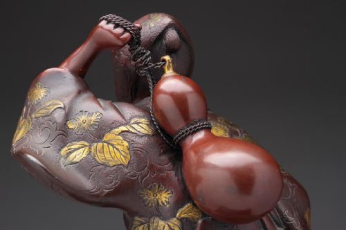 JAPANESE MEIJI LATE 19THC BRONZE PARCELGILT KANAYAMABUSHI GOURD DANCER KATSUJUN - ADDITIONAL PHOTO 9