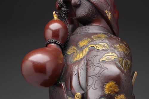 JAPANESE MEIJI LATE 19THC BRONZE PARCELGILT KANAYAMABUSHI GOURD DANCER KATSUJUN - ADDITIONAL PHOTO 11