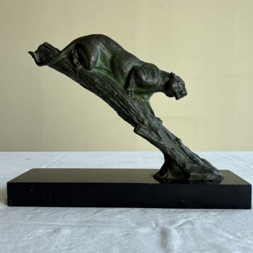SPLENDID FRENCH VINTAGE 1930S ART DECO BRONZE BLACK PANTHER SCULPTURE IRNE ROCHARD