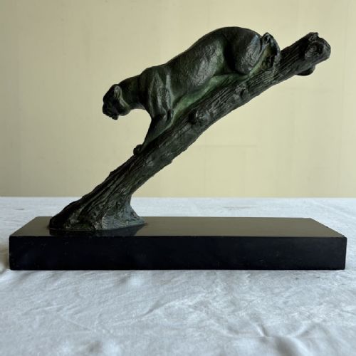 SPLENDID FRENCH VINTAGE 1930S ART DECO BRONZE BLACK PANTHER SCULPTURE IRNE ROCHARD - ADDITIONAL PHOTO 1