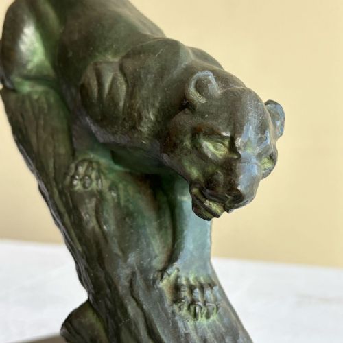 SPLENDID FRENCH VINTAGE 1930S ART DECO BRONZE BLACK PANTHER SCULPTURE IRNE ROCHARD - ADDITIONAL PHOTO 4
