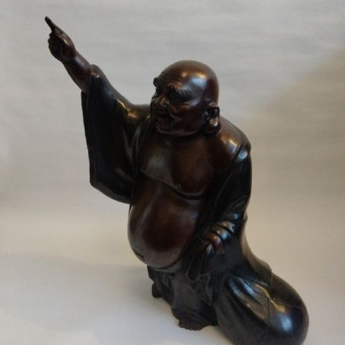 SUPERB JAPANESE ANTIQUE EARLY 20THC BRONZE SCULPTURE HOTEI - ADDITIONAL PHOTO 2