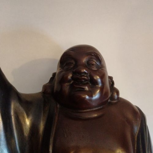 SUPERB JAPANESE ANTIQUE EARLY 20THC BRONZE SCULPTURE HOTEI - ADDITIONAL PHOTO 3
