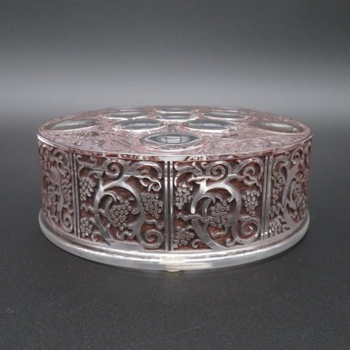 LALIQUE VINTAGE ROGER CRYSTAL ART DECO CIRCULAR POWDER BOX