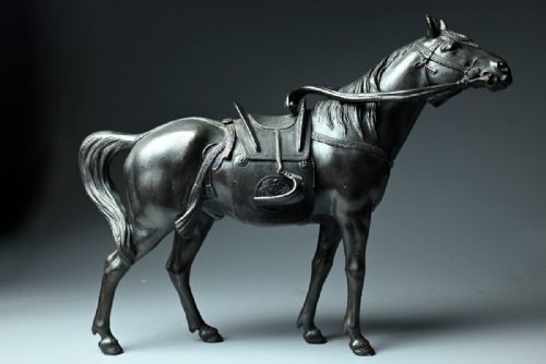 SUPERB JAPANESE MEIJI LATE 19THC BRONZE OKIMONO OF SHOGUNS HORSE MARUKI COMPANY