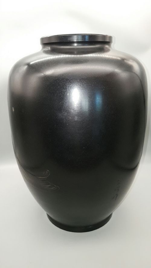 EXCELLENT JAPANESE ANTIQUE EARLY 20THC LARGE BRONZE VASE CARP SHIMADA GYOKUHO - ADDITIONAL PHOTO 4