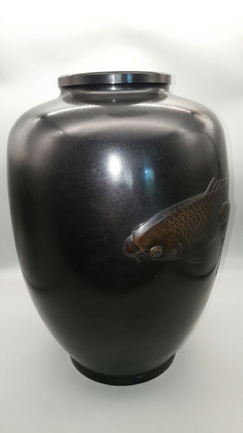 EXCELLENT JAPANESE ANTIQUE EARLY 20THC LARGE BRONZE VASE CARP SHIMADA GYOKUHO - ADDITIONAL PHOTO 7